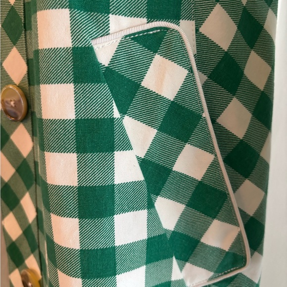 Isaac Mizrahi Green and White Gingham Twill Car Coat Trench - Picture 2 of 13